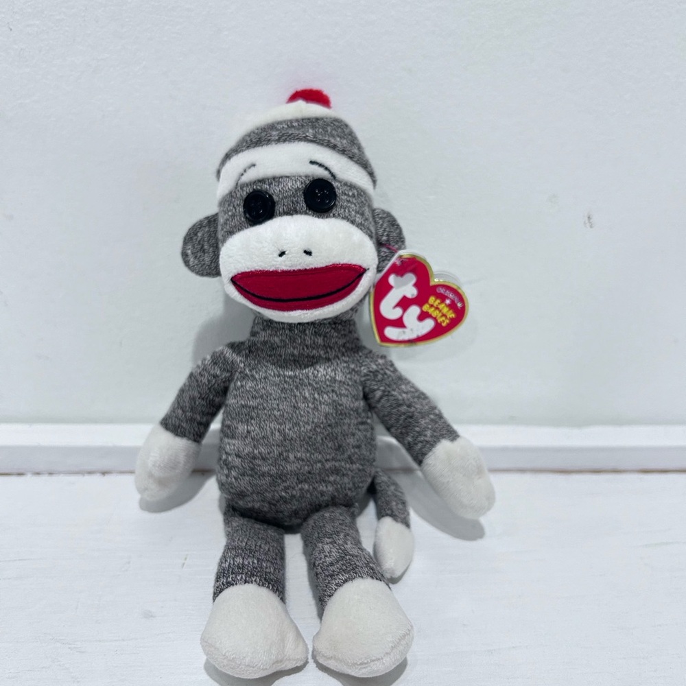 Ty Beanie Baby Socks The Gray Sock Monkey Plush Stuffed Animal 9”